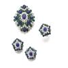 Image 1 : Property of a gentleman A SET OF SAPPHIRE, EMERALD AND DIAMOND JEWELRY Comprising a brooch, set w...