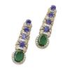 Image 1 : A PAIR OF EMERALD, SAPPHIRE AND DIAMOND EARPENDANTS Each set with an oval-shaped emerald within a...