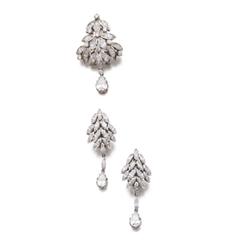 A SET OF DIAMOND JEWELRY Comprising a clip brooch/pendant, set with marquise and circular-cut dia...