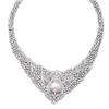 Image 1 : A DIAMOND AND CULTURED PEARL NECKLACE Designed as a tapering band set throughout with brilliant-c...