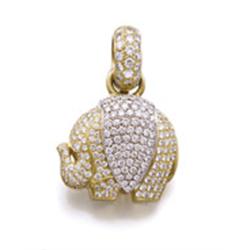A GOLD AND DIAMOND ELEPHANT PENDANT The two-toned gold elephant pave-set with diamonds to the sim...