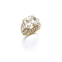 BULGARI A DIAMOND RING The rectangular-cut diamond weighing approximately 8.00 carats to the grad...