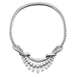 A DIAMOND NECKLACE The front, designed as two rows set with brilliant and marquise-shaped diamond...