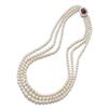 Image 1 : A FINE THREE STRAND NATURAL PEARL NECKLACE Composed of 78, 89 and 100 graduated pearls measuring ...