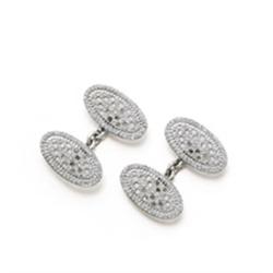 A PAIR OF BELLE EPOQUE PLATINUM AND DIAMOND CUFFLINKS Each of oval pierced chequerboard design an...