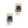 Image 1 : BULGARI A PAIR OF SAPPHIRE AND DIAMOND EARCLIPS Each designed as an oval-shaped sapphire applied ...