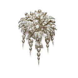 Property of a Lady AN ANTIQUE DIAMOND DEVANT-DE-CORSAGE BROOCH Designed as a flower bouquet, susp...