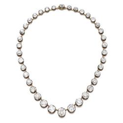 Property of a lady of title AN ANTIQUE DIAMOND RIVIERE Composed of 38 collet-set old cushion-shap...
