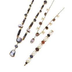 A GROUP OF GOLD, CAMEO AND INTAGLIO JEWELRY AND A COLLECTION OF 34 UNMOUNTED INTAGLIOS Comprising...
