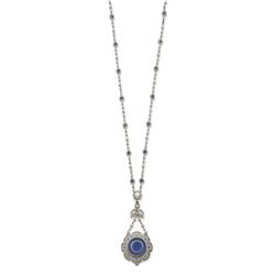 A fine BELLE EPOQUE DIAMOND, NATURAL PEARL AND BLUE ENAMEL WATCH PENDANT The detachable pendant w...