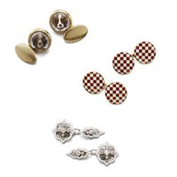A GROUP OF CUFFLINKS The first pair, each designed as 18K gold circular-shaped buttons decorated ...