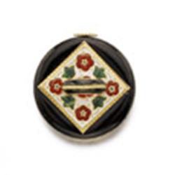 CARTIER AN ART DECO GOLD AND ENAMEL PENDANT WATCH The circular dial with black Roman numerals wit...
