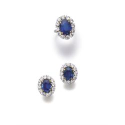 From a European estate DELLA VALLE A SET OF SAPPHIRE AND DIAMOND JEWELRY Comprising a ring, set w...