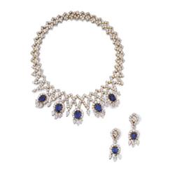 Property of a Lady GERARD A SUITE OF SAPPHIRE AND DIAMOND JEWELRY Comprising a necklace, designed...