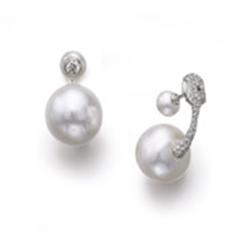 A PAIR OF NATURAL PEARL AND DIAMOND EARRINGS Each set with a natural white bouton pearl measuring...