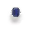 Image 1 : VAN CLEEF & ARPELS A SAPPHIRE AND DIAMOND RING The rectangular-shaped sapphire weighing 25.19 car...