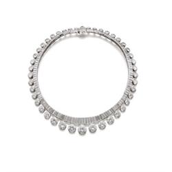 Property of a Lady AN IMPORTANT PLATINUM AND DIAMOND NECKLACE Designed as a flexible and tapering...