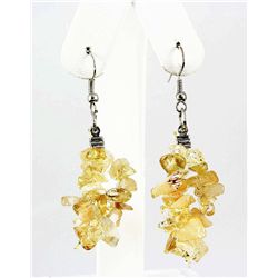 61.45CTW 2in. YELLOW QUARTZ CHIPPED STONE HOOK EARRING