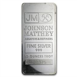 10 oz Johnson Matthey Silver Bar .999 Fine