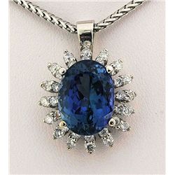 9.20 carat Tanzanite & Diamond Pendant 14kt White Gold