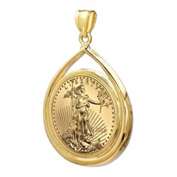 2014 1/4 oz Gold Eagle Teardrop Pendant (Prong Bezel)