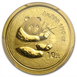 2000 (1/10 oz) Gold Chinese Pandas - (Frosted) MS-69 PC