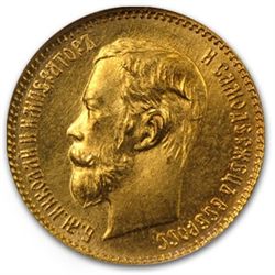 Russia 1902 5 Roubles Gold NGC MS-66