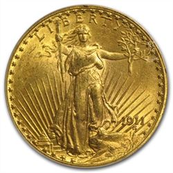 1911 $20 St. Gaudens Gold Double Eagle - MS-63 PCGS