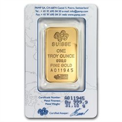 1 oz Pamp Suisse Gold Bar .9999 Fine (In Assay)