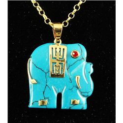 ELEPHANT TURQUOISE 26.15CTW SILVER GOLD PLATED PENDANT