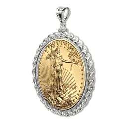 2014 1/10 oz Gold Eagle White Gold Pendant (Rope-ScrewT