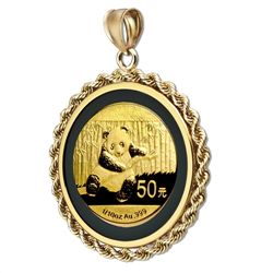 2014 1/10 oz Gold Panda Pendant (Onyx Rope Bezel)