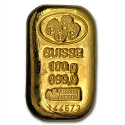 100 gram Pamp Suisse Gold Bar .9999 Fine - W/Assay (Cas