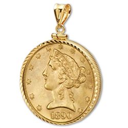 $5 Liberty Gold Half Eagle Pendant(Diamond-ScrewTop Bez