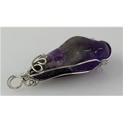 Natural 96.59ctw Uncut Amethyst Silver Pendant