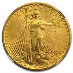 1907 $20 St. Gaudens Gold Double Eagle - MS-63 NGC