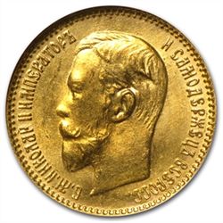 Russia 1904 5 Roubles Gold NGC MS-65