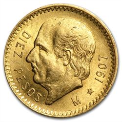 Mexico 1907 10 Pesos Gold Coin (AU/BU)