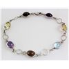 Image 1 : 6.00CT Multi Precious Gemstone Silver Bezel Bracelet 3.