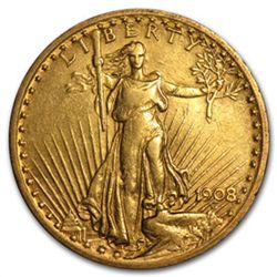 1908 $20 St. Gaudens Gold Double Eagle - W/Motto (Clean