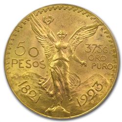 Mexico 1923 50 Pesos Gold Coin MS-63 PCGS