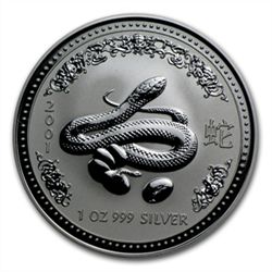 2001 1 oz Silver Lunar Year of the Snake (SI)(Light Abr