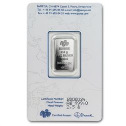 2.5 gram Pamp Suisse Silver Bar - Fortuna (In Assay)
