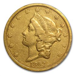 1863-S $20 Gold Liberty Double Eagle - VF-30 PCGS