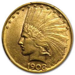 1908-D $10 Indian Gold Eagle - No Motto - AU-58 PCGS