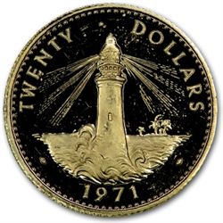 Bahamas 1967-1971 20 Dollar Gold Unc/Proof Lighthouse
