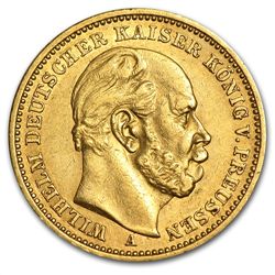 Prussia 1886 Gold 20 Mark Extra Fine Wilhelm I