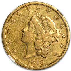 1866-S $20 Gold Liberty Double Eagle (Motto) - VF-35 NG