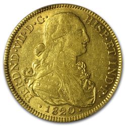 Colombia 1820 NR-JF Gold 8 Escudo Ferdinand VII AU-55 P