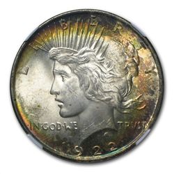 1922 Peace Dollar MS-62 NGC - Nice Obverse Toning!